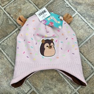 Squishmallows Beanie Toque Hat with Ears and Gloves Set, Pink with Sprinkles